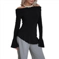 thumbnail image 2 of Blusa de para Mujer, de Larga Abullonada, con Cuello y Hombros Descubiertos, Ajustada, para Salir, Estilo Y2K. Negro M, 2 of 10