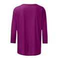 thumbnail image 5 of KDDYLITQ Plus 3/4 Sleeve Plus Summer Sexy Fall Tops Solid Round Neck Tshirt Sexy Blouses T-Shirts Dark Purple S, 5 of 5