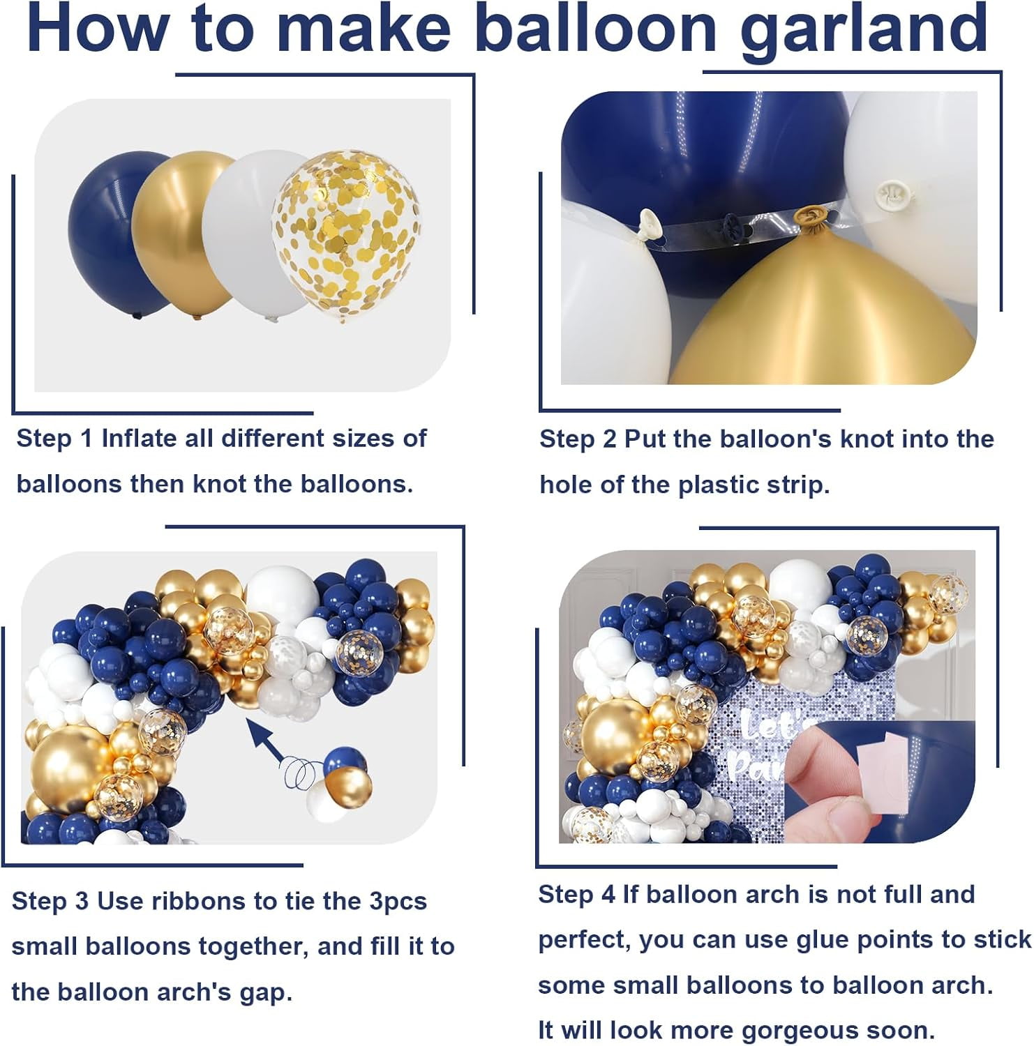 Navy Blue and Gold Balloons Arch Garland Kit 164pcs Different Sizes Balloons 5 10 12 18 with Gold Confetti Balloons for Anniversary Wedding New Year Birthday Party Decorations