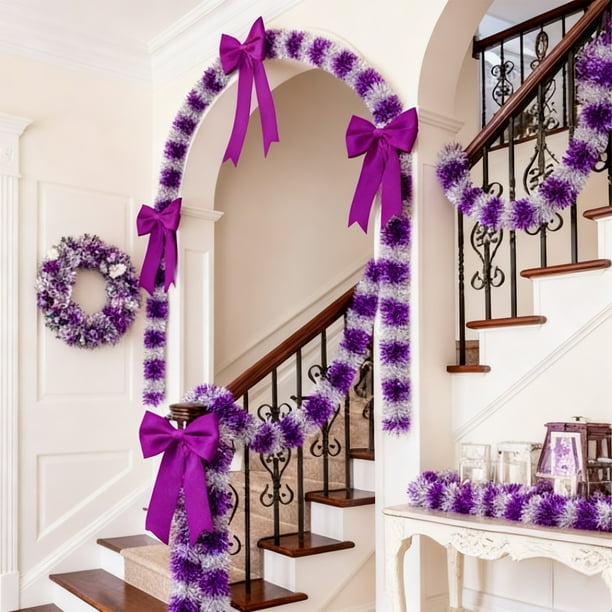 Árbol de Navidad de lana a rayas de colores de 2,2 m | 6 opciones de color: azul, dorado, rojo, morado, rosa fuerte y verde | Decoración navideña para interiores, hogar, oficina y fiestas