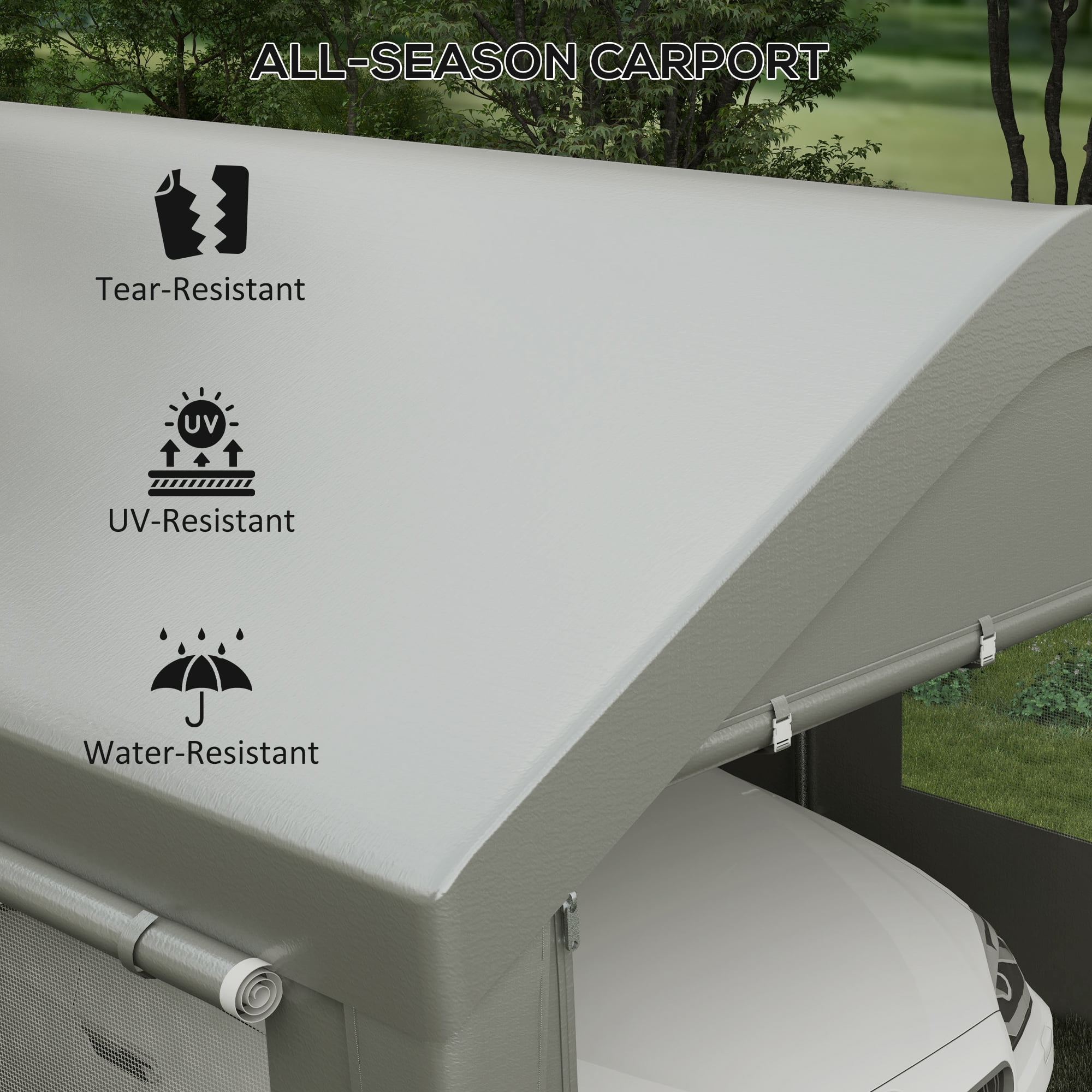 Outsunny 116.93 x 233.46 x 106.30 inches Gray Carport