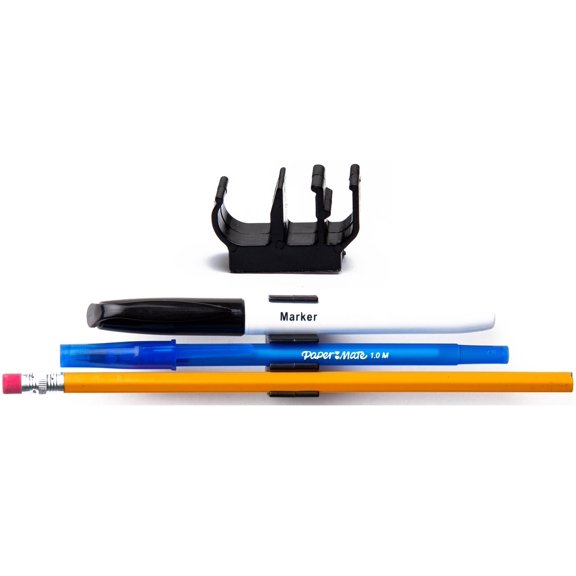 (20 Pk)FOSSA Black Self Adhesive Plastic Pencil Pen Marker Holder Adhesive Clip - Best Desktop Organizer and Pen Holder, Great for Kitchen, Craft Room, Etc.