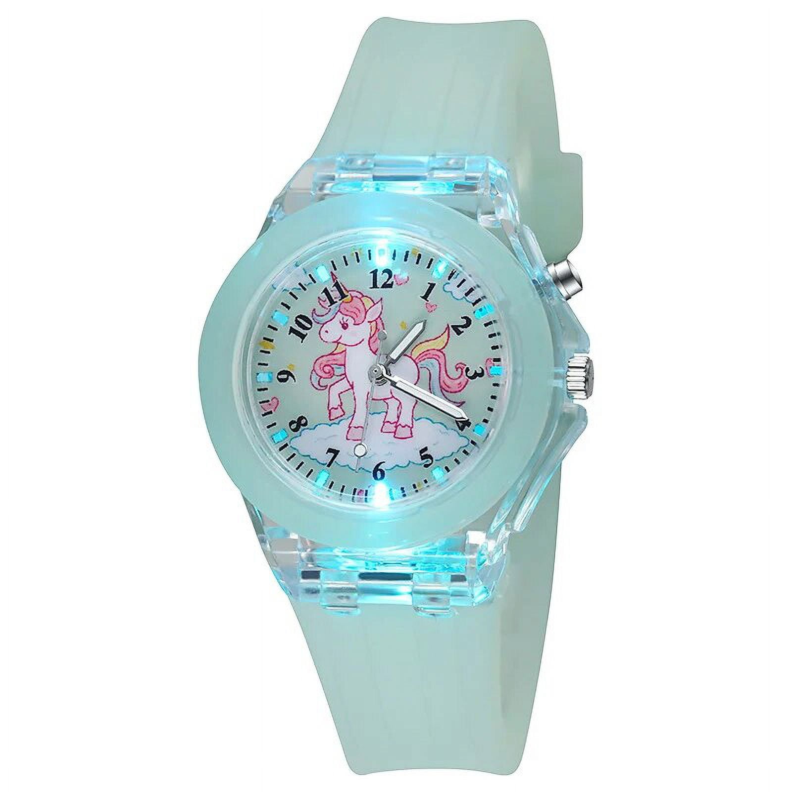 Senbaida Cartoon Baby Unicorn Kids Watches Girls Toys Silicone Strap Flash Light Children Watch Clock Quartz Wristwatches Reloj Infantil Purple 2 Othe