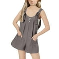 thumbnail image 5 of ZACPNCV Girls Overall Shorts Sleeveless Jumpsuits Cotton Linen Short Overalls Teen Girls Shortalls Adjustable Straps Romper Coffee 11-12 Years, 5 of 7