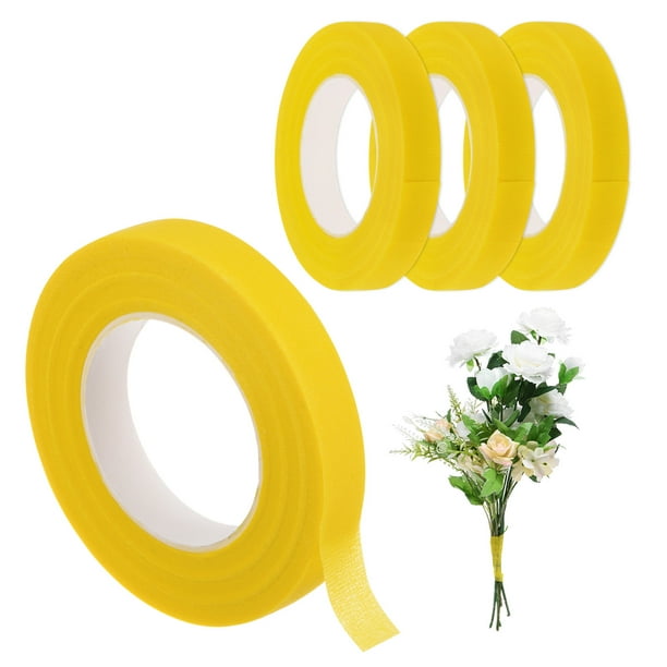 Uxcell 4-Rollos Cintas Florales 1/2 Pulgada 30 Yardas Cinta Floral Amarilla para Manualidades Florales Cinta Floral para Ramos de Flores Frescas Boda