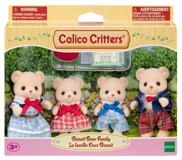 Calico Critters Biscuit Bear Family - 4 Collectible Toy Figures | Poseable with Removable Clothing - Dollhouse Animal Characters for Kids Ages 3+
