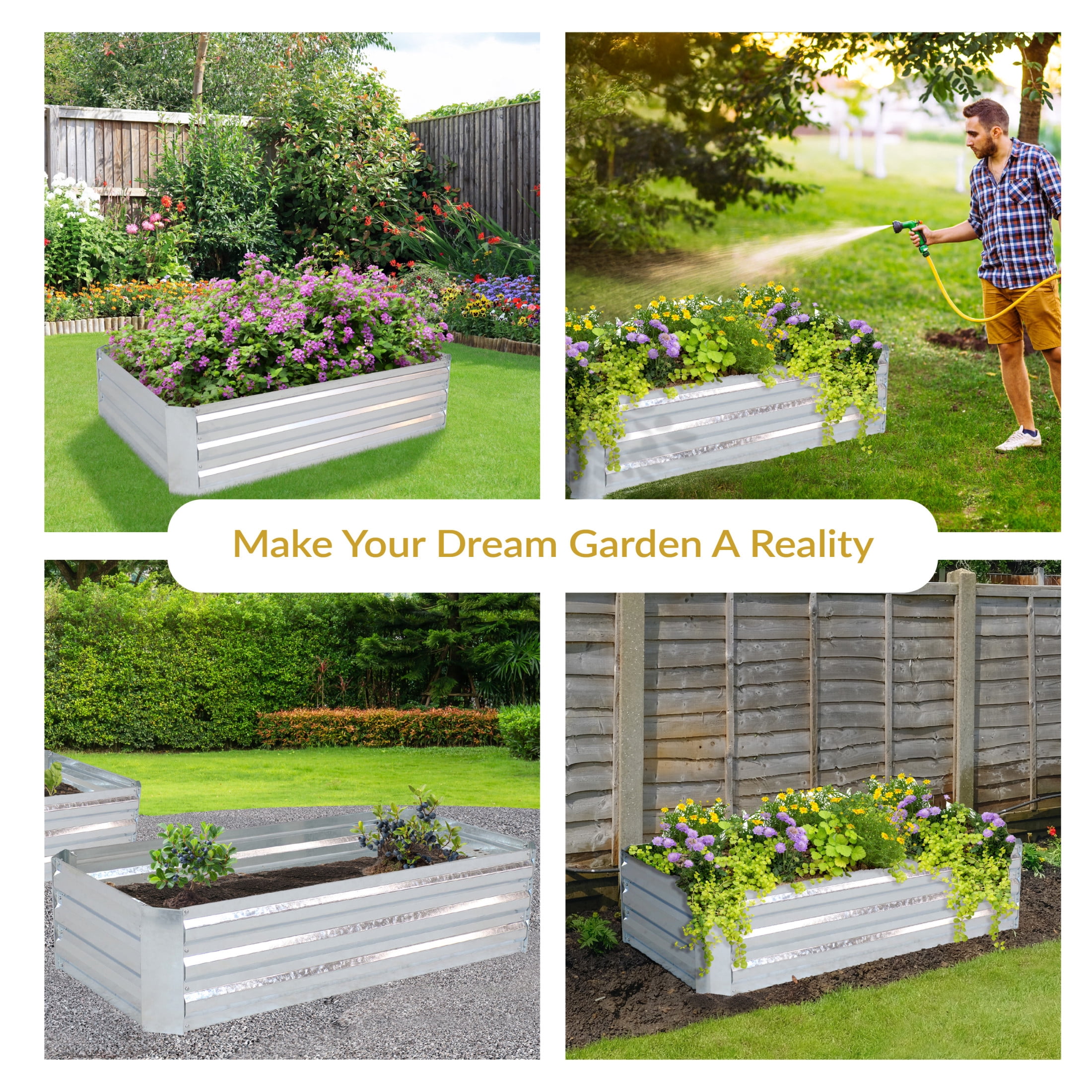 Sunnydaze 48" x 24" x 11.75" Rectangular Silver Galvanized Steel Raised Garden Bed