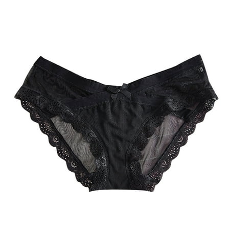 

EHTMSAK Women s Low Rise Bikini Briefs Soft Panties for Women Pack Sexy Breathable Bow Sheer Lace Underwear Black L