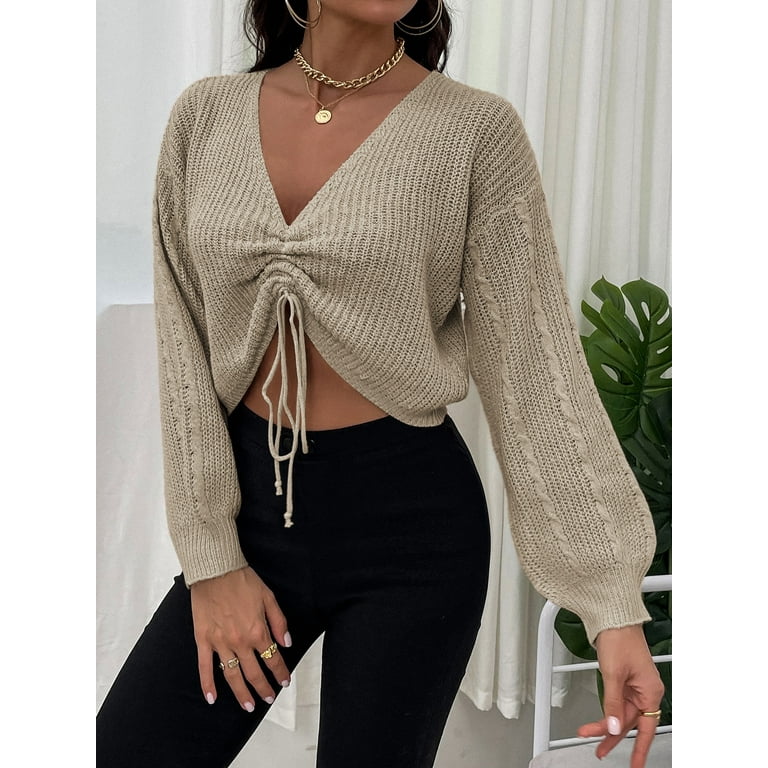 Sexy Fashion Tie-Up V-Neck Knit Sweater Sexy Fashion Tie-Up V-Neck Knit Sweater