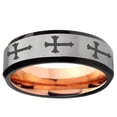 thumbnail image 2 of Religious Faith Cross 8MM Beveled Edge Gray And Rose Gold Tungsten Ring, 2 of 2