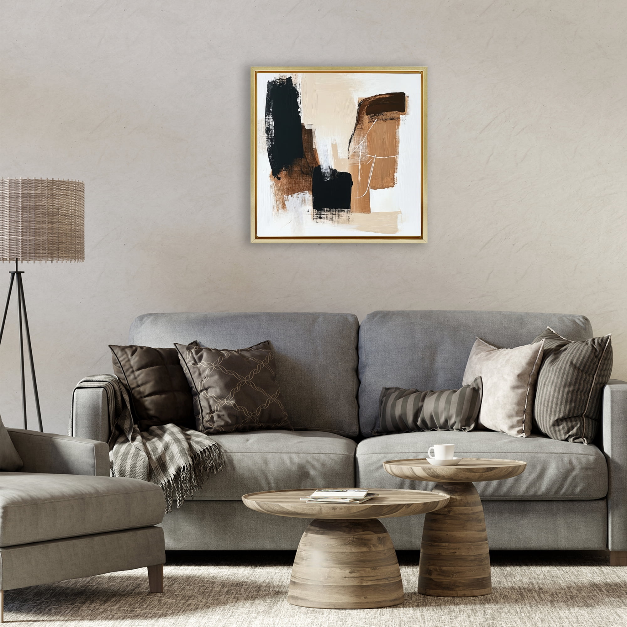 Stupell Industries Earthy Hues Neutral Balance Gold Framed Floater Canvas Wall Art, design by Petal Prints Design