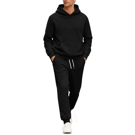 Dwelliawo Men's Tracksuit 2 Piece Hoodie and Sweatpants Heavyweight Solid Color Relaxed Fit Hoodie Joggers Sport Pant Set Sweat Fall Winter Suit with Pockets Black S