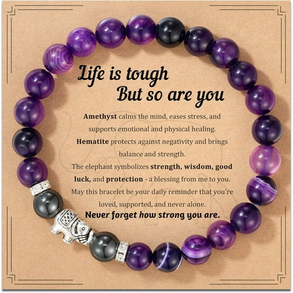 Inspirational Gift for Women – Natural Elephant Bracelet with “Life is Tough But So Are You” Message – Encouragement or Get Well Gift for Friend or Sister