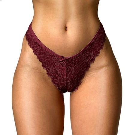 

Tummy Control Underwear Floral Lace Mesh Low Rise Hollow Out Transparent Plus Size Women s Panties Red L