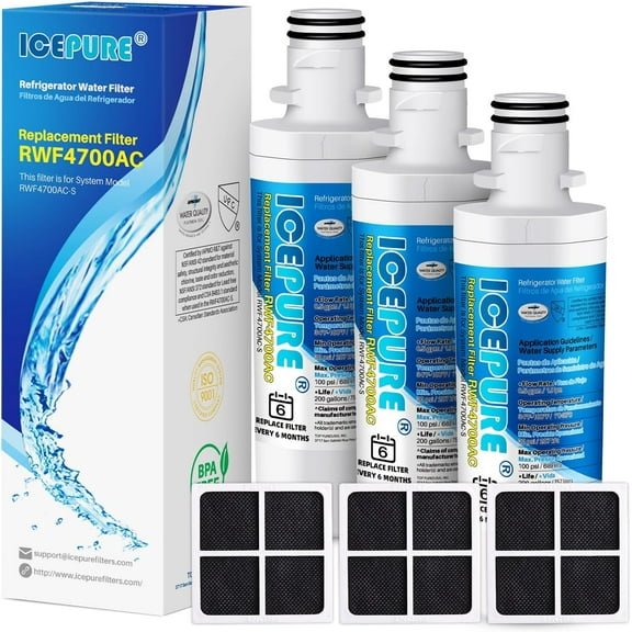 ICEPURE RWF4700AC Replacement for LT1000P ADQ747935 ADQ74793501 ADQ74793502 MDJ64844601 LMXS28626S LFXS26973S, 9980 Refrigerator Water and LT120F Air Filter 3 Comb