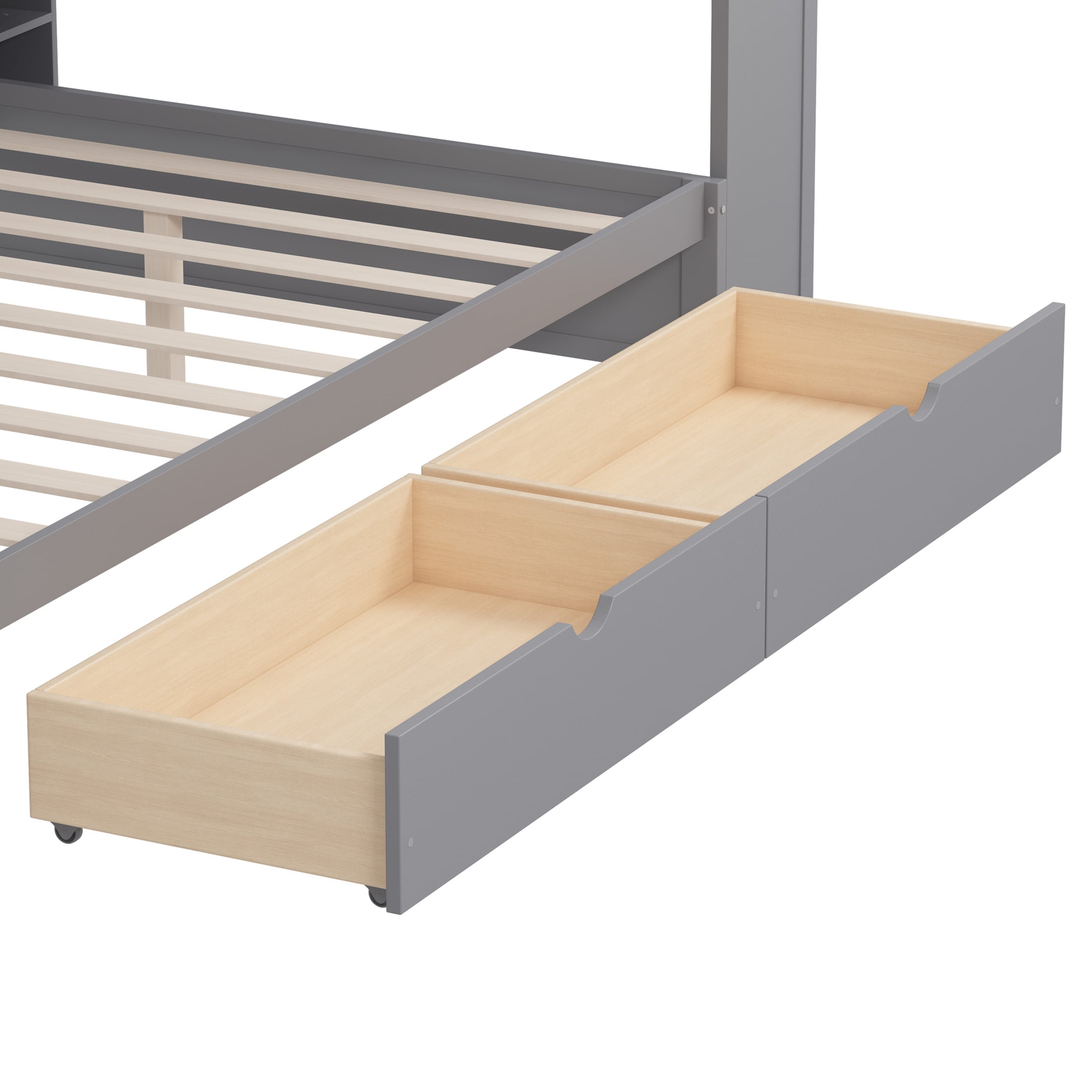 Noble House Full Size Daybed with Storage Shelves, 2 Drawers and Study Desk, Gray