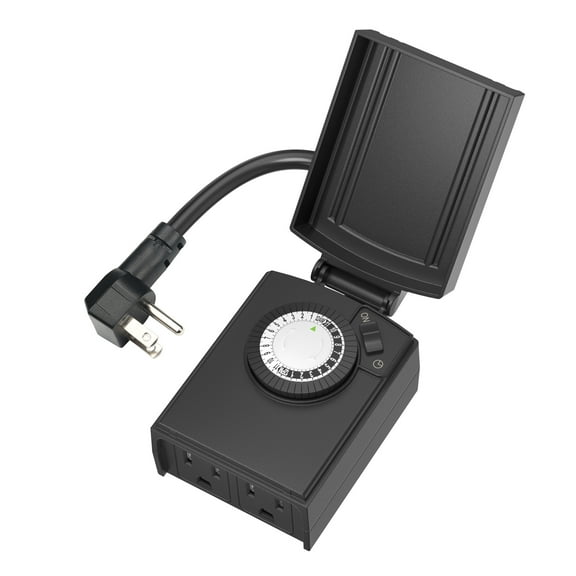 BN-LINK Compact Outdoor Mechanical Timer, 24 Hour Programmable Dual Outlet Timer - Plug in, Waterproof, Heavy Duty, For Lamps Christmas Lights