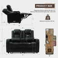 thumbnail image 2 of 57" RV Loveseat Recliner, Double Recliner Furniture with 3 Arms and 2 Pillows, Wall Hugger Recliners & 135° Reclining Theater Seating (Black PU Leather RV Couch), 2 of 5