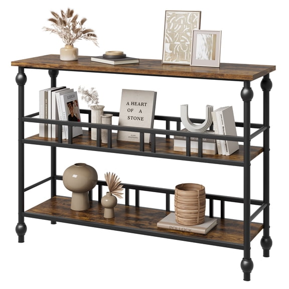 43" Narrow Console Table with 3-Tier Shelves Sofa Side Table, Modern Wood Accent Furniture with Storage for Living Room, Hallway, Bedroom