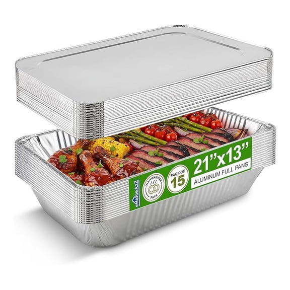 Large Aluminum Pans With Lids Disposable Full Heavy Duty Roasting, Broiling, Baking, Catering Pans 21x13x3 (15, Full-Size w/Lids)