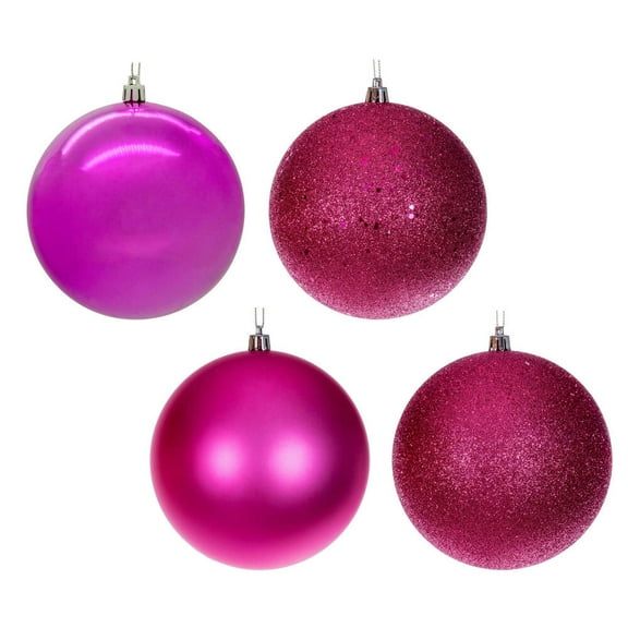 Vickerman 4.75" Hot Pink 4-Finish Ball Ornament, 4 per bag.