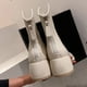thumbnail image 3 of NECHOLOGY Botas Mujer Adulto Femenino Zapatos Botines mujer Botas de tacón grueso con cremallera trasera de estilo británico de cuero de color sólido a la para mujer (Beige, 8.5), 3 of 7