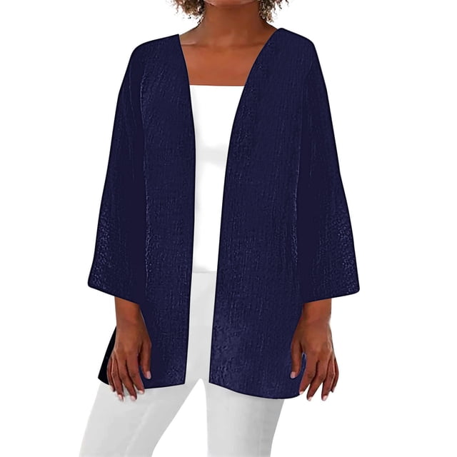 Timegard Cardigan à Manches 3/4 pour Femmes Léger Ouvert devant Manteaux Automne Décontracté Ample Vestes Fines