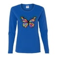 thumbnail image 2 of Colorful Butterfly Oh Butterfly On Whispering Wings Animal Lover Womens Graphic Long Sleeve T-Shirt, Royal, X-Large, 2 of 3