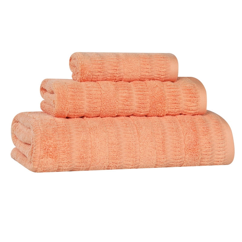 Superior Mika Smart Twist Cotton Medium Weight 3 Piece Towel Set, Quick Dry Towels, Peach