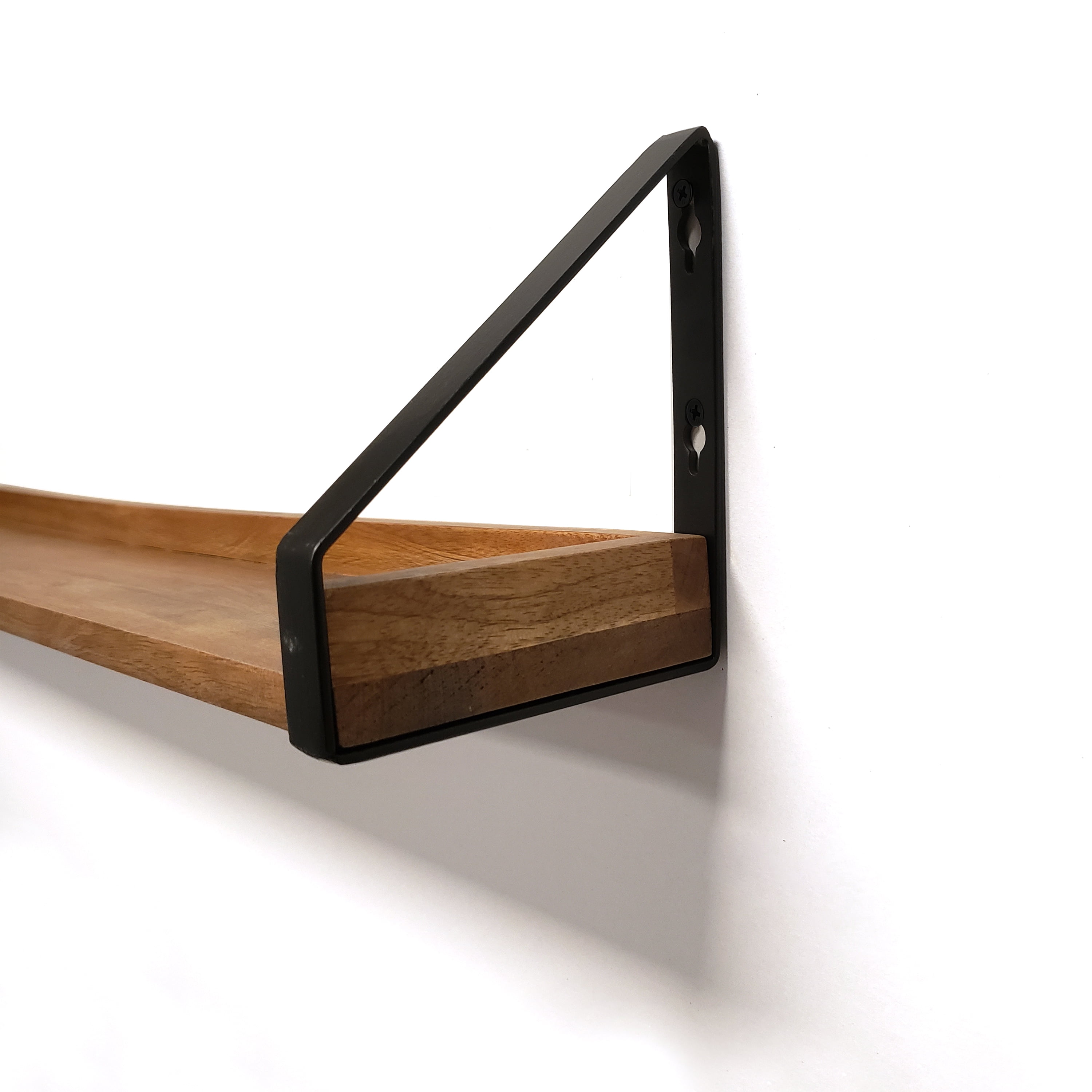 InPlace 24Wx5Dx6H Mango Wood Rustic Black Iron Bracket Ledge Wall Shelf , Color Mango