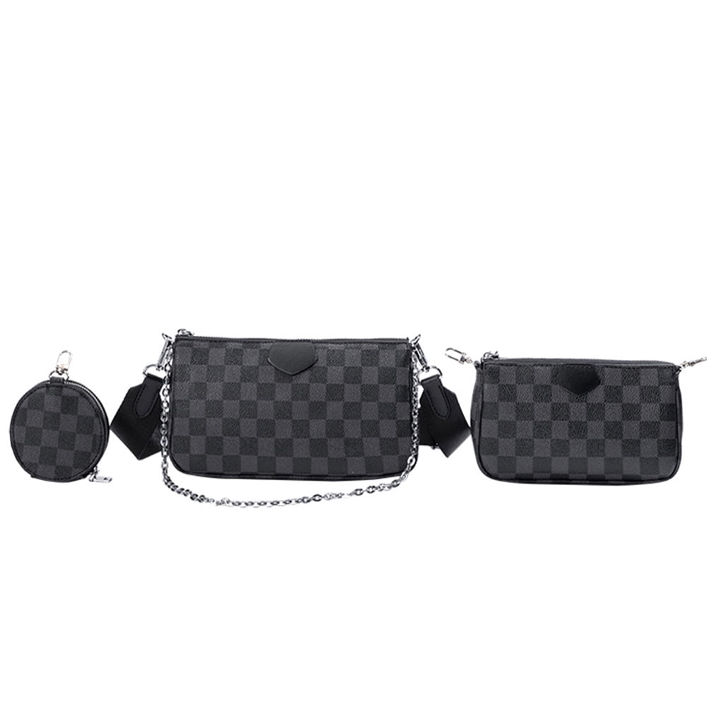 Lumento 3-in-1 Checkered Crossbody Bag PU Vegan Leather Cross Body Bag  Women Shoulder Satchel Handbag with Coin Purse Brown Checkered 