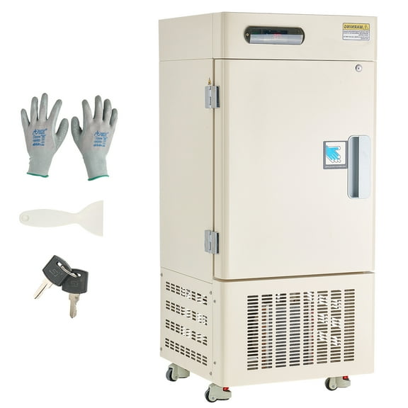 KFFKFF Ultra Low Temperature Freezer, 28 L, Adjustable −40℉ to −123℉ Range, with Rollers and Digital Display, 304 Stainless Steel Interior, Low Temp Freezer for Laboratory Sample Storage