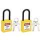 thumbnail image 1 of Candados de bloqueo y etiquetado, candado de seguridad de plástico amarillo con grillete de 1-1/2 pulgadas, 2 pcs, 1 of 4