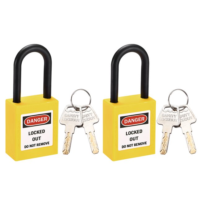 Lockout Tagout Locks,1-1/2 Inch Shackle Key Different Safety Padlock Plastic Lock Yellow 2 pcs