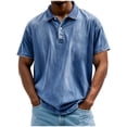 thumbnail image 2 of LODIENY Men's Polo Shirts Collared Short Sleeve Distressed Washed Button T-Shirt Athletic Golf Shirts Casual Vintage Basic Workout Tee Tops Blue XXXXL, 2 of 7
