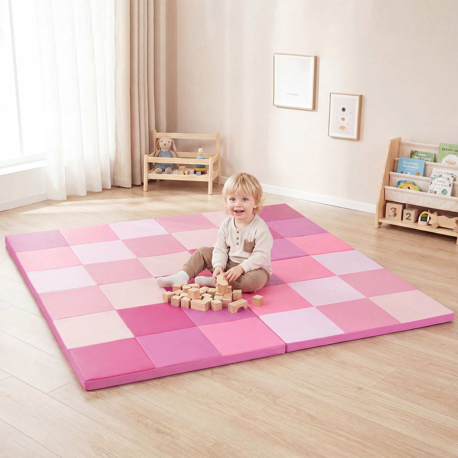 Gymax 58'' Toddler Foam Play Mat Baby Folding Activity Floor Mat Home School Daycare