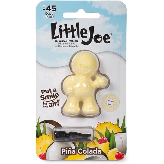 Little Joe 96412 Pina Colada Scent Car Air Freshener Vent Clip, Fights Odors for up to 45 Days, Long-Lasting Freshness, Cute Car Odor Eliminator, Pack of 1