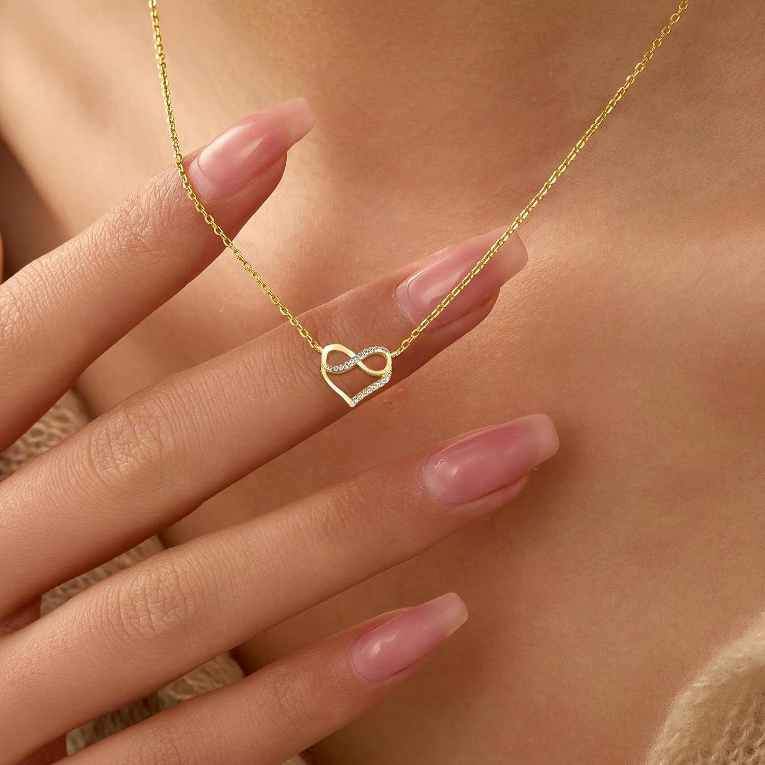 Leander S925 Sterling Silver Heart Necklace for Women Dainty 14k Gold Plated CZ Infinity Love Heart Opal North Star Pendant Choker Necklaces Trendy Chain Jewelry Birthday Gifts for Mom to Daughter