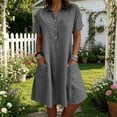 thumbnail image 2 of VBVC Women's Collared Button Down Tunic Dress, Slim Short Sleeve Dresses For Women, Ladies' Casual Summer Shift Dress with Pockets,Dark Gray,S-2XL, 2 of 7