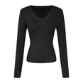 thumbnail image 5 of GEWSEY Women's Ribbed Fitted Long Sleeve Shirts Basic Notch V Neck T Shirts Layering Tee Tops (Black, XXL), 5 of 6