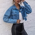 thumbnail image 5 of BOOMILK Cropped Denim Jackets for Women Trendy Long Sleeve Single Breasted Jean Jacket, 5 of 9