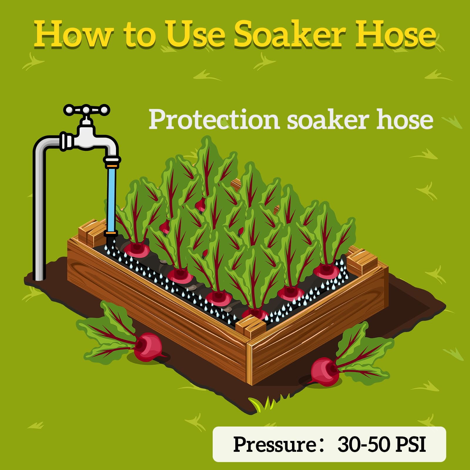 Soaker Hose 50 ft x 1/2 inch Save Water Heavy Duty Sprinkler Drip Hose for Garden Flower Bed Seedling