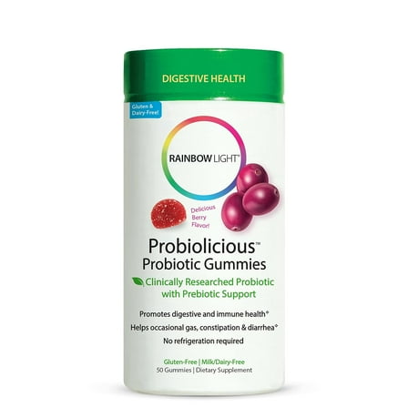 Probiolicious Gummies | Probiotic and Prebiotic Supplement | Berry Flavor | 50 Count | by Rainbow Light
