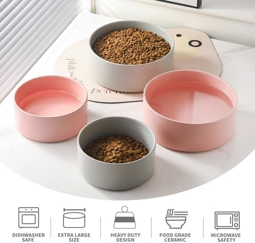 6'' Ceramic Dog Bowl - 30Oz Classic Dogs Food & Water Bowl for Small and Medium Breed Dogs, Heavy Duty Non-Slip Dog Dishes, Food Grade Stoneware Pet Bowl, Dishwasher & Microwave Safe, Grey