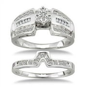 White Stag TURA-4938 1/2 Carat Diamond 14kt White Gold Round Cluster Bridal Set - Size 7