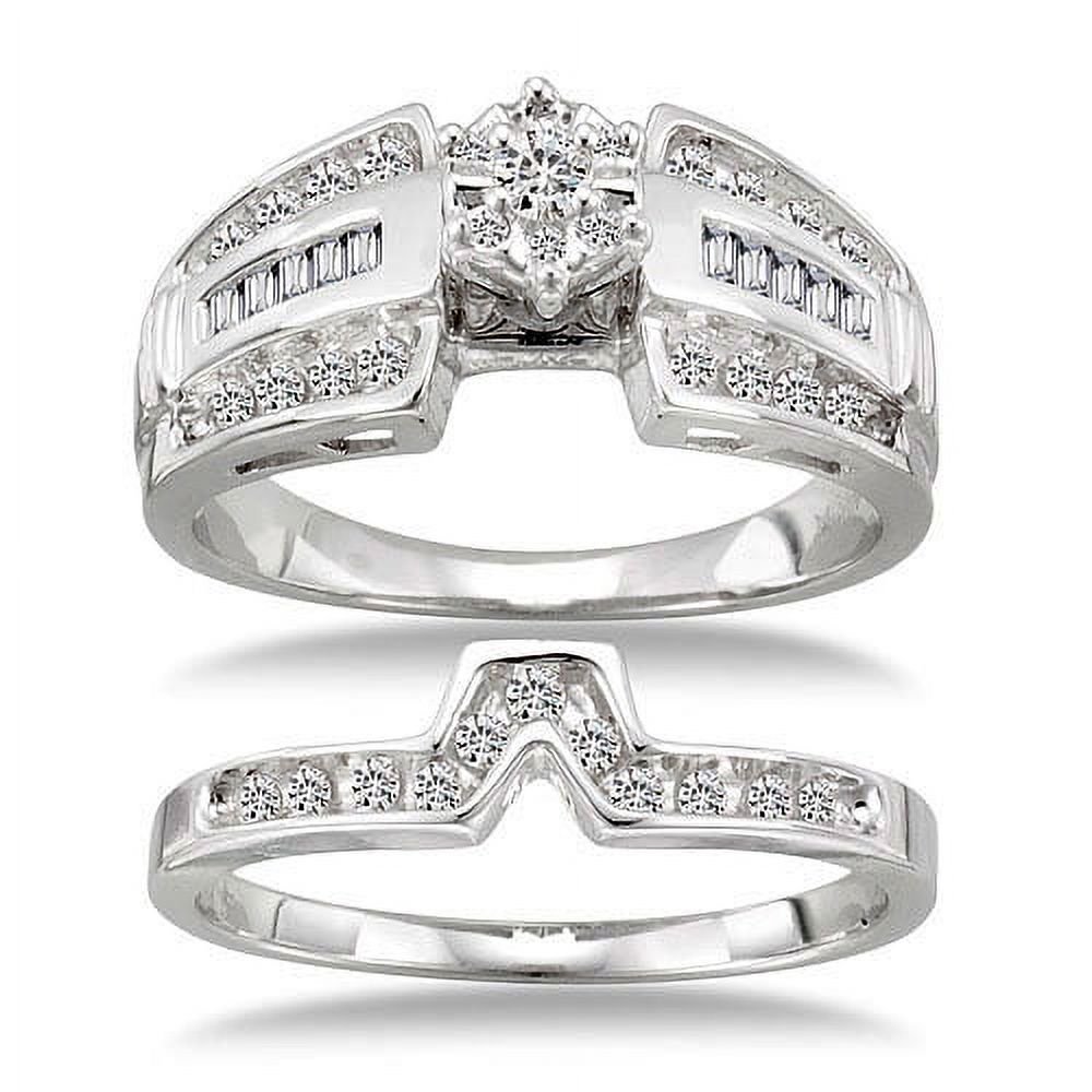 White Stag TURA-4938 1/2 Carat Diamond 14kt White Gold Round Cluster Bridal Set - Size 7