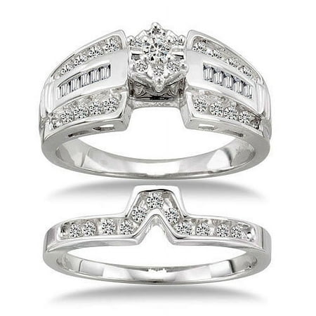 White Stag TURA-4938 1/2 Carat Diamond 14kt White Gold Round Cluster Bridal Set - Size 7