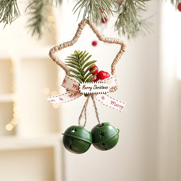 Kumdkd Gold Christmas Bells Pendant - Handmade Iron Tree Door Hanging with Pine & Berry Decor