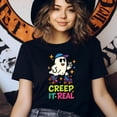 thumbnail image 3 of Creep It Real Ghost T-Shirt | Unisex Spooky Season Outfit, Dark Heather, Size 2XL, 3 of 6