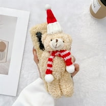 Allytech Phone Case for Samsung Galaxy Z Fold 3 5G 7.6", Christmas Warm Plush Furry Fuzzy Hat Bear Back Slim Cute Winter Case Cover for Kids Girls Women Compatible with Galaxy Z Fold 3 2021, Beige